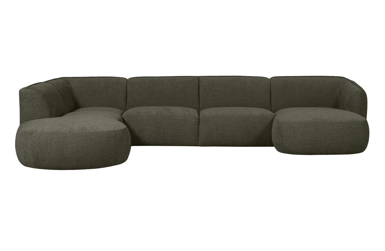 Sofa Polly U-Form aus Webstoff Links, Grün