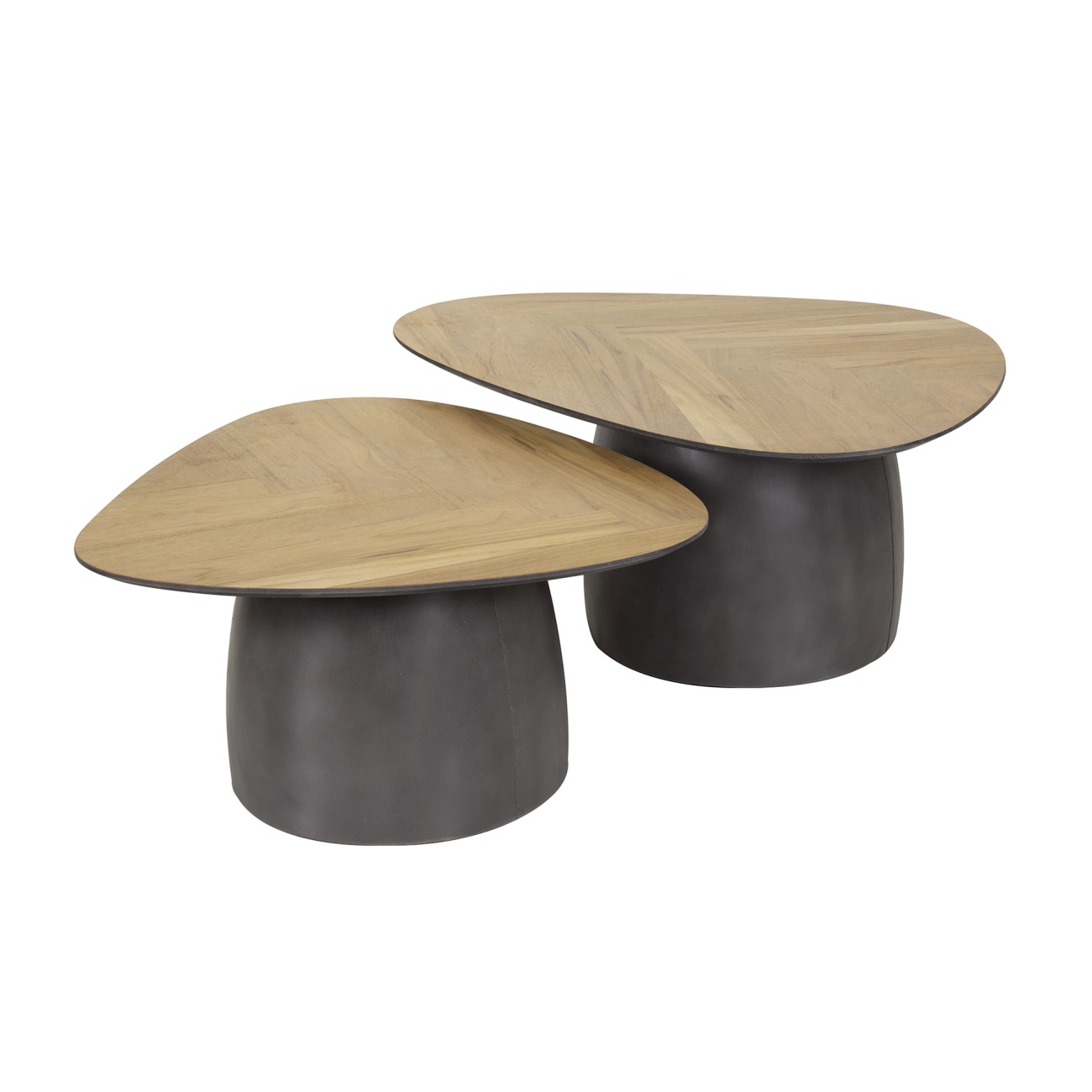 2er-Set Couchtisch Gräte - recyceltes Teakfurnier Natur, Dreieckig