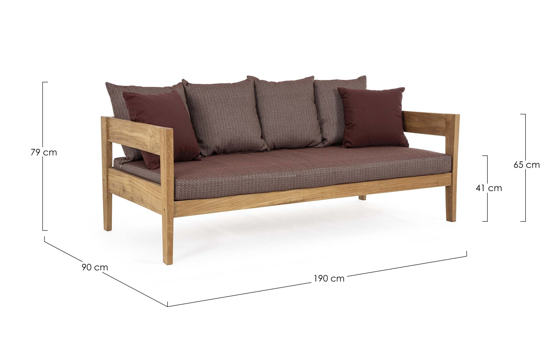 Gartensofa Kobo aus Teakholz, Weinrot