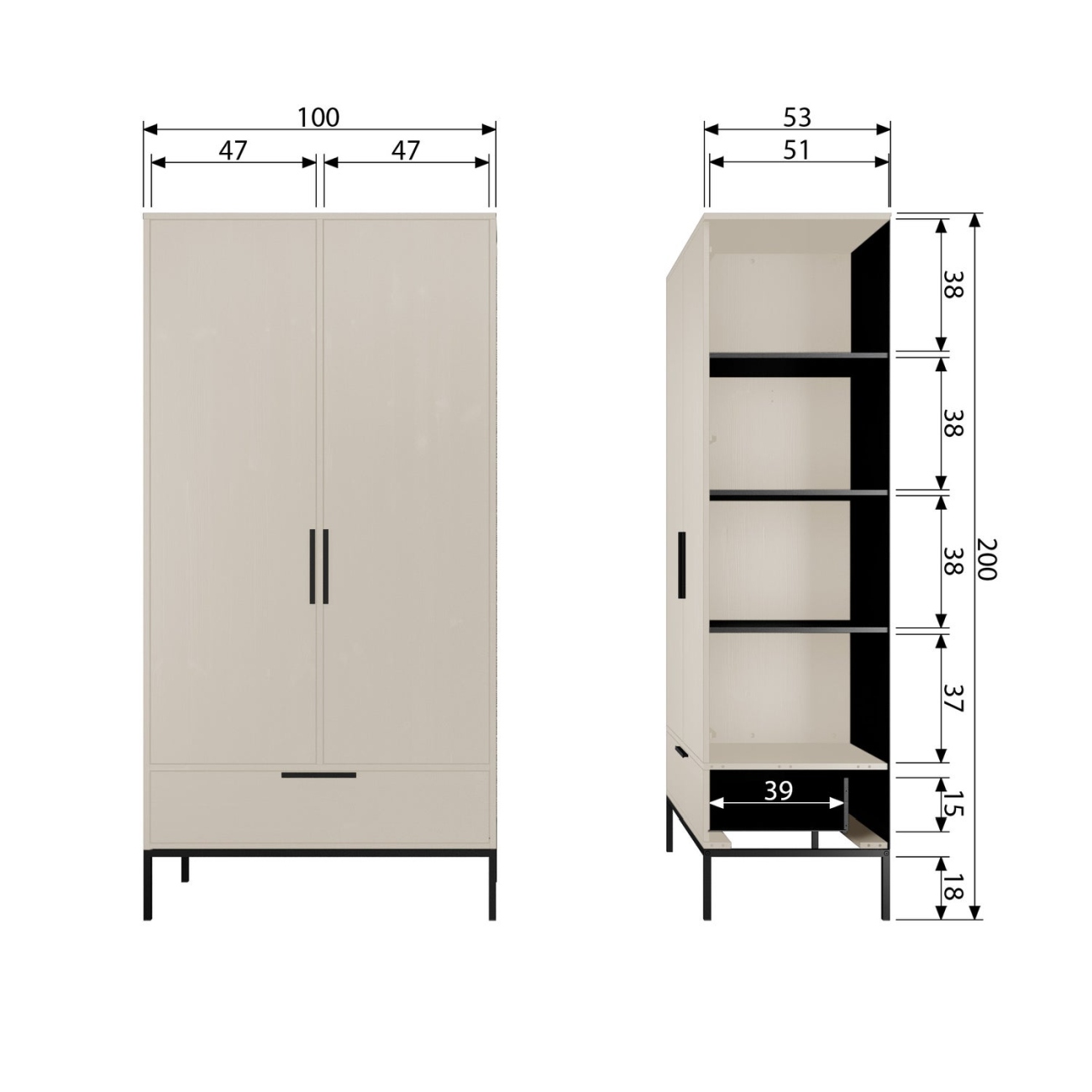 Kleiderschrank Adam Türen / Schubladen, Hellgrau