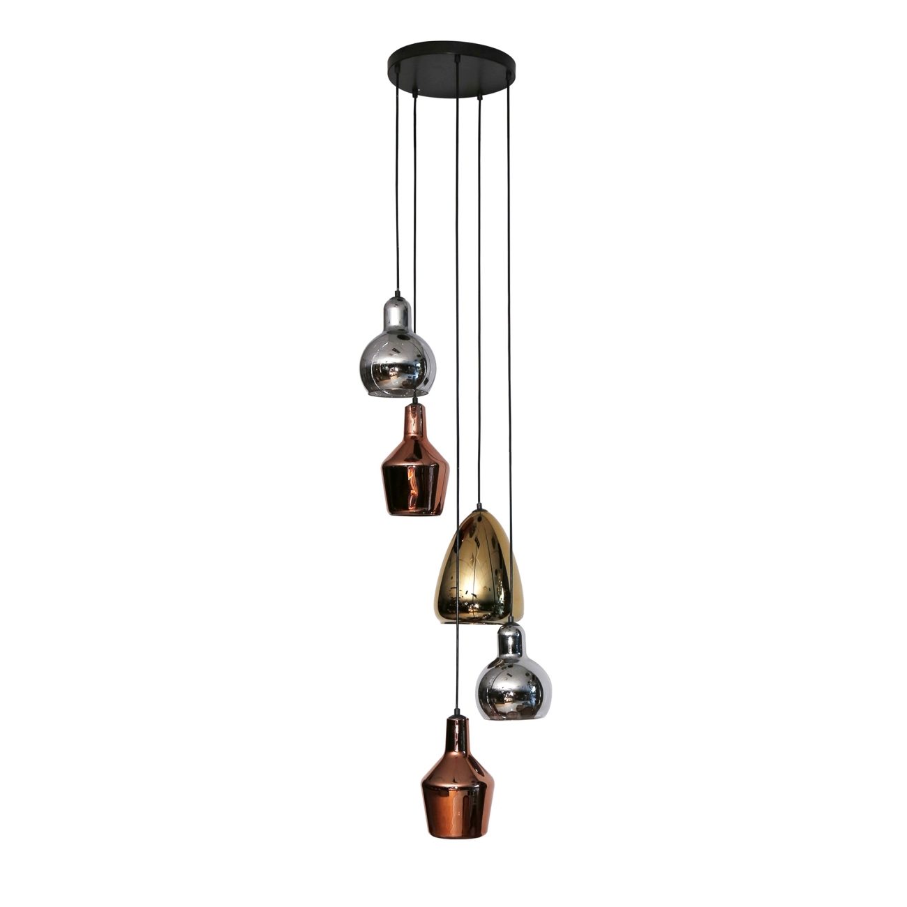 Hängeleuchte Mirarte, 5-flammig - Gold-, Kupfer-, Chromglas, inkl. LED