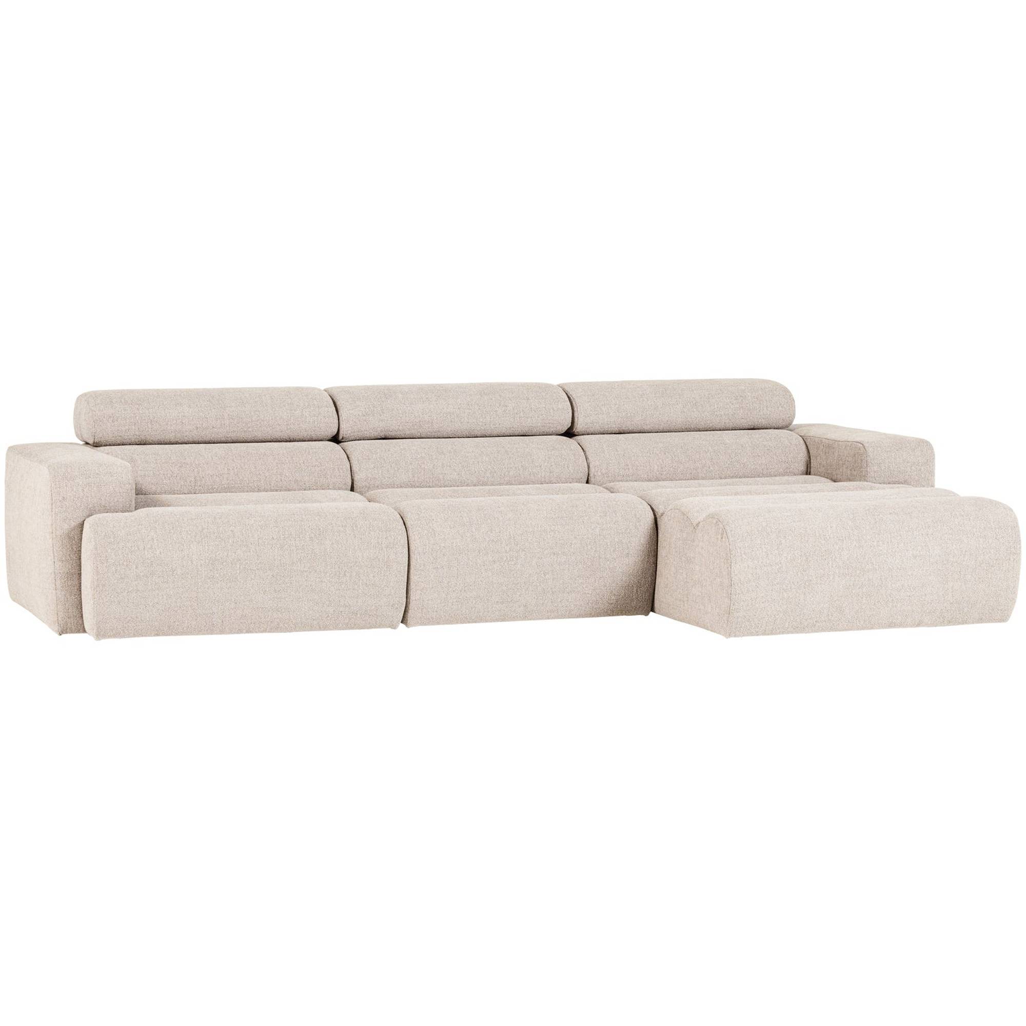 Ecksofa Novi Bouclé Natur - Chaiselongue mit verstellbarer Nackenstütze, Rechts