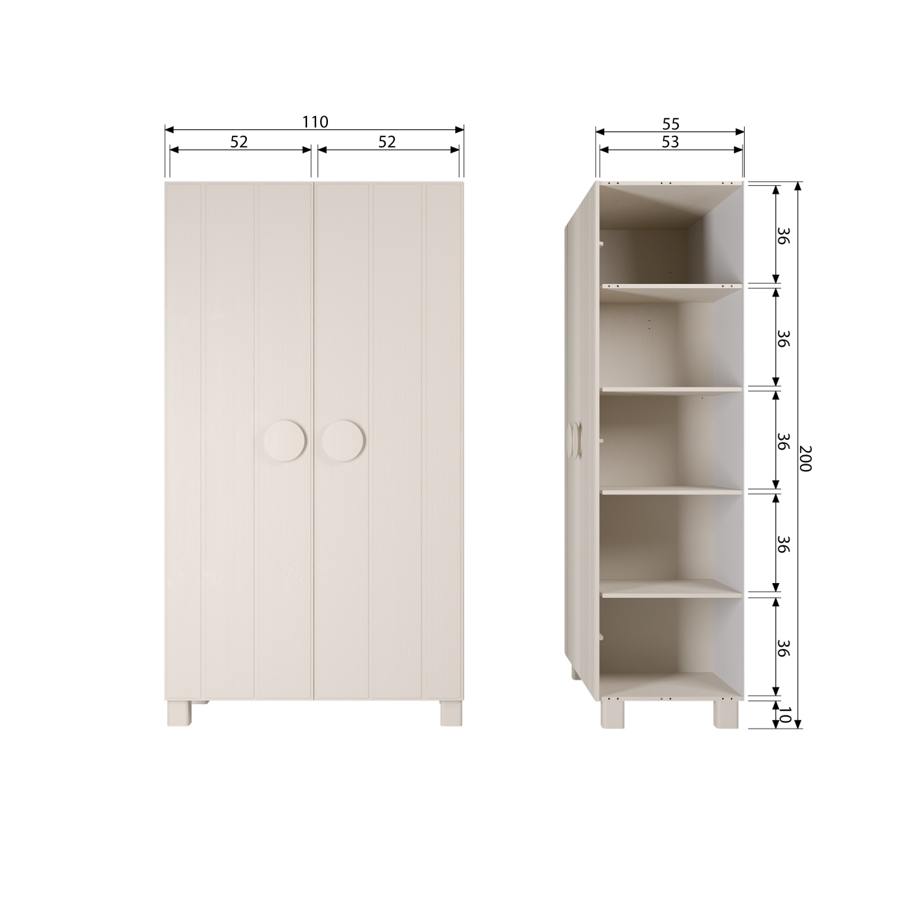 Kleiderschrank Noah aus Kiefernholz, Beige