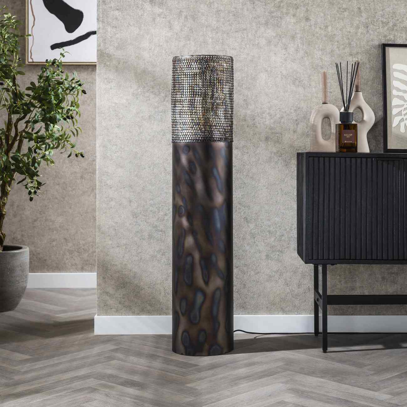 Stehleuchte Crocodi - Metall Schwarzbraun gebrannt, inkl. LED, 120 cm