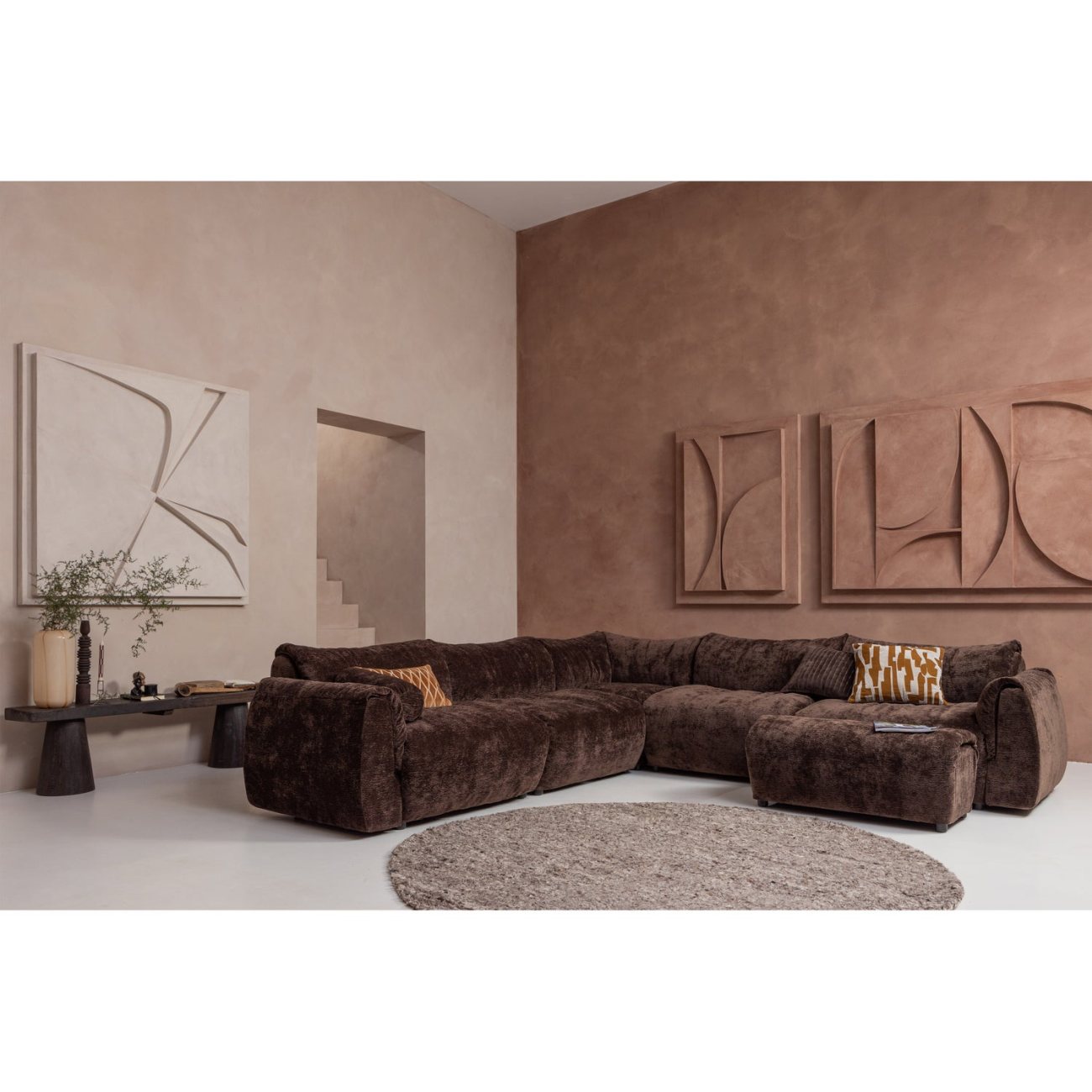 Hocker Baggy aus 3D-Chenille-Stoff, Dunkelbraun