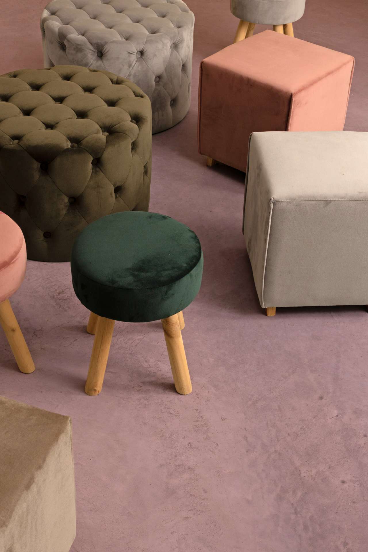 Pouf Adeline in Samt-Optik, Rosa