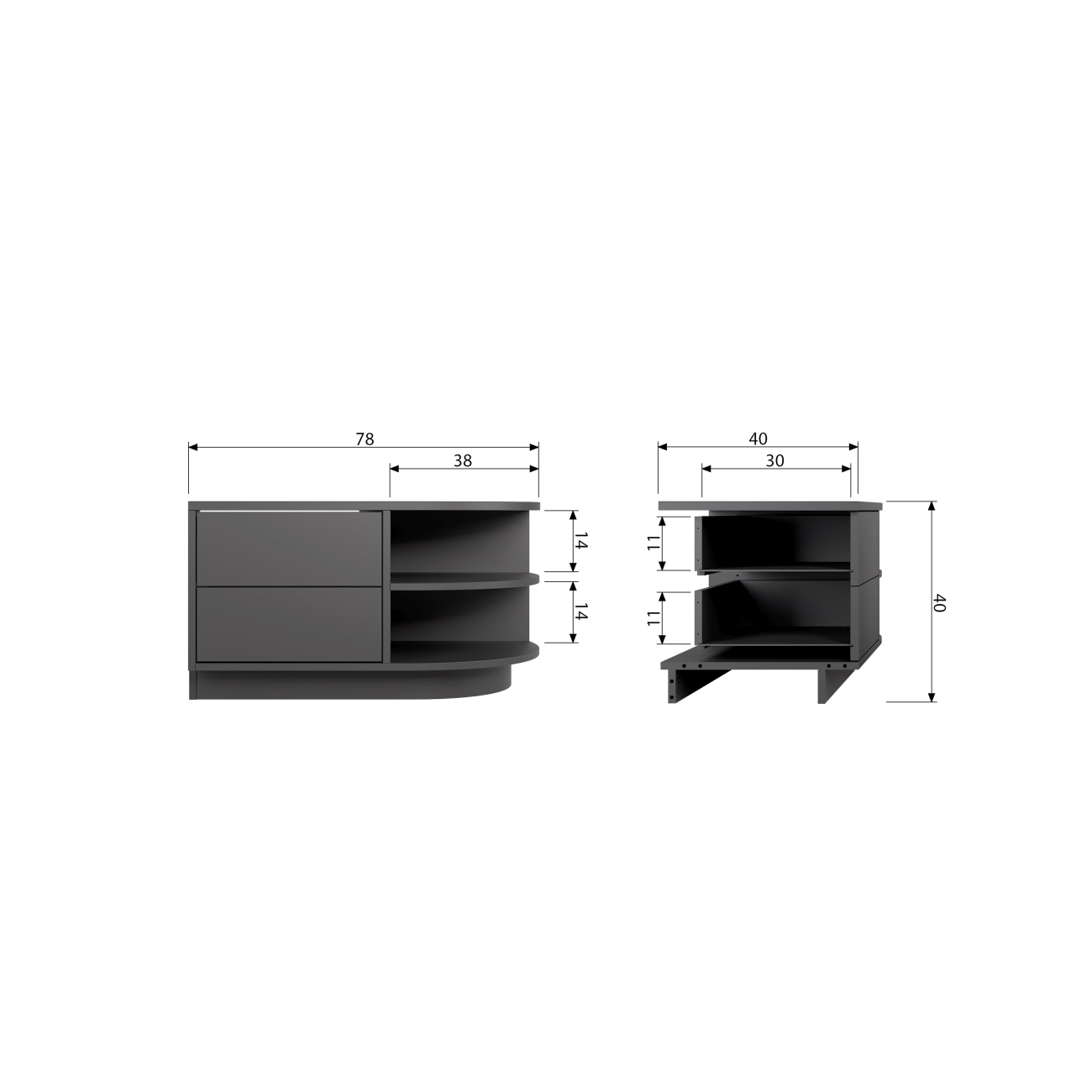 TV Board Fianca aus Kiefernholz Rund, Rechts