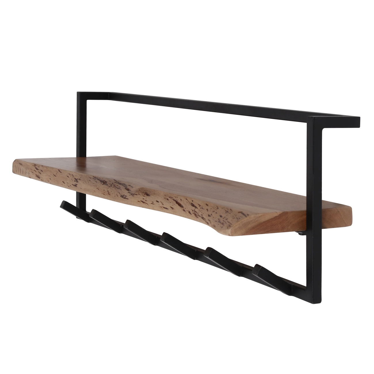 Garderobe Bord - Akazienholz massiv Natur, 6 Haken & 1 Ablage
