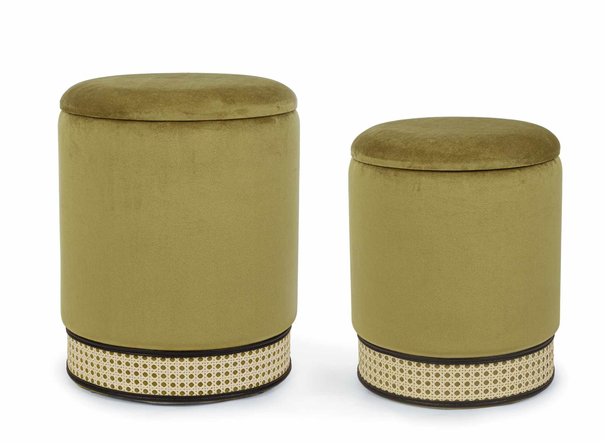 Pouf Milena 2er-Set mit Samt-Optik, Olive