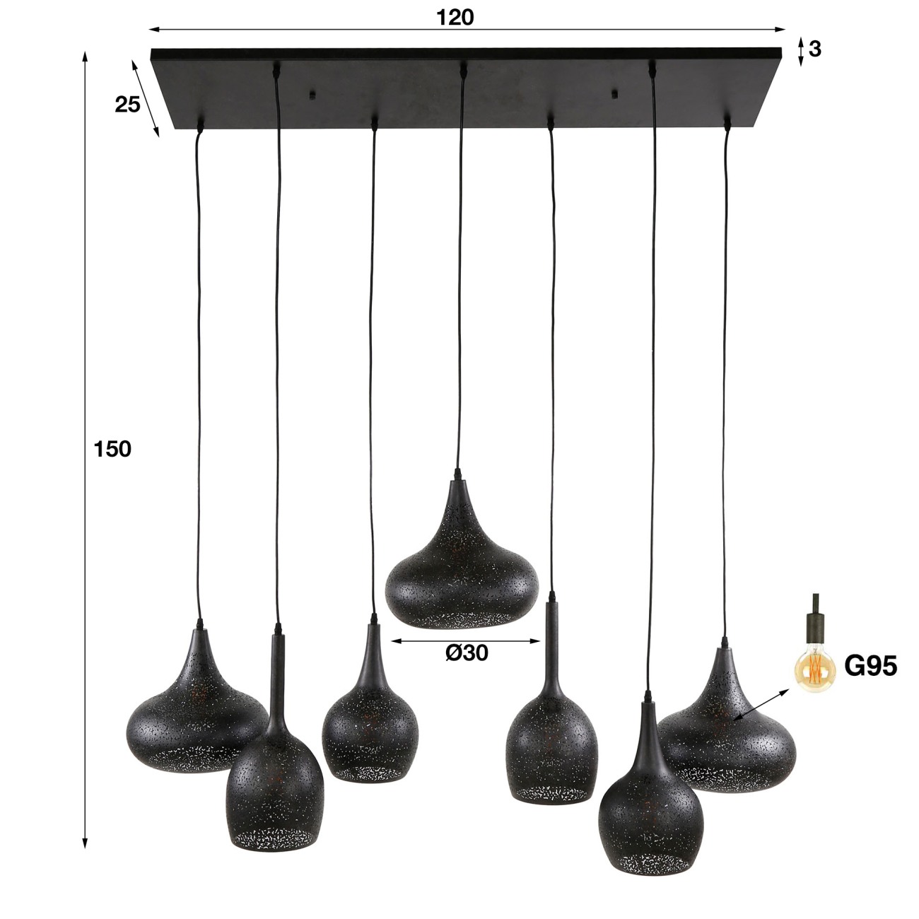 Hängeleuchte Neptune, 7-flammig - Metall Artic-Schwarz, inkl. LED