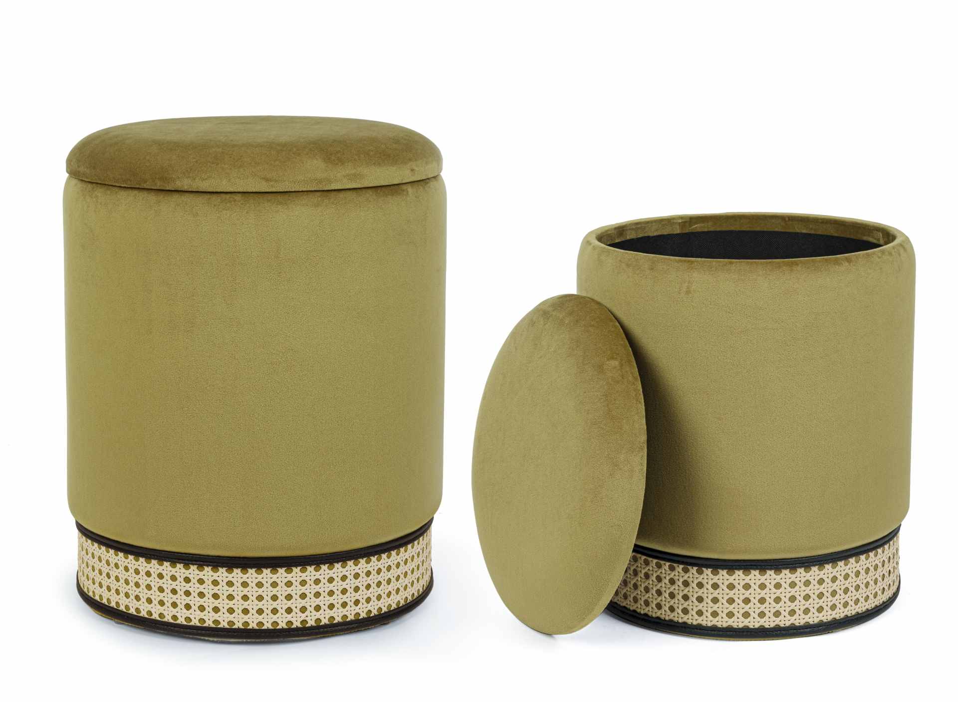 Pouf Milena 2er-Set mit Samt-Optik, Olive