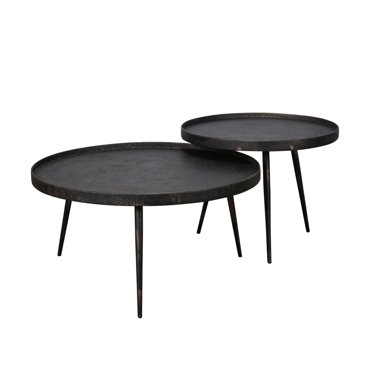 2er-Set Couchtisch Metonira - Metall Schwarz-Bronze, erhöhter Rand