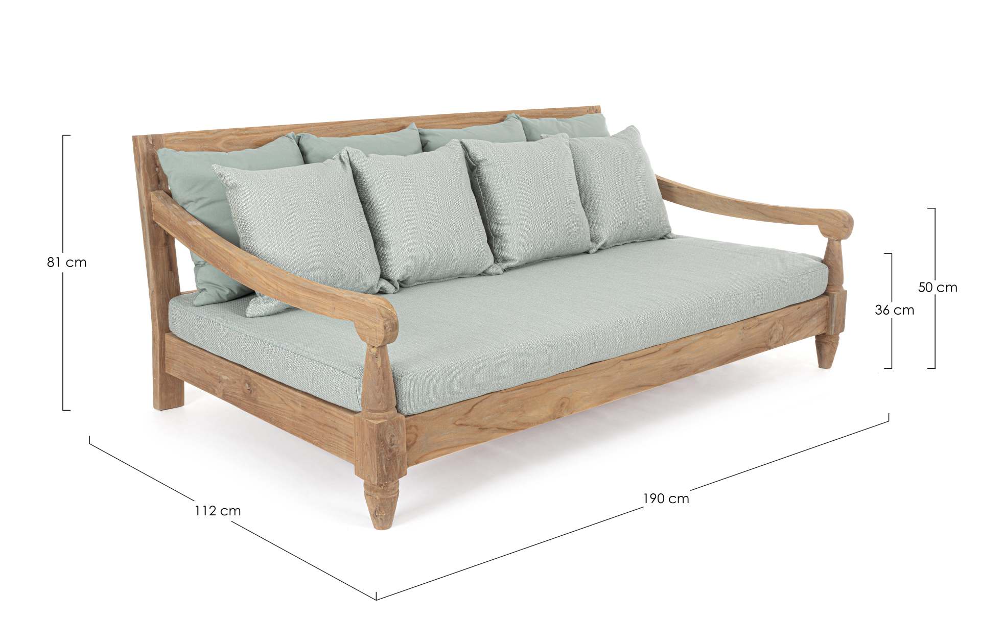 Gartensofa Bali aus Teakholz, Aqua