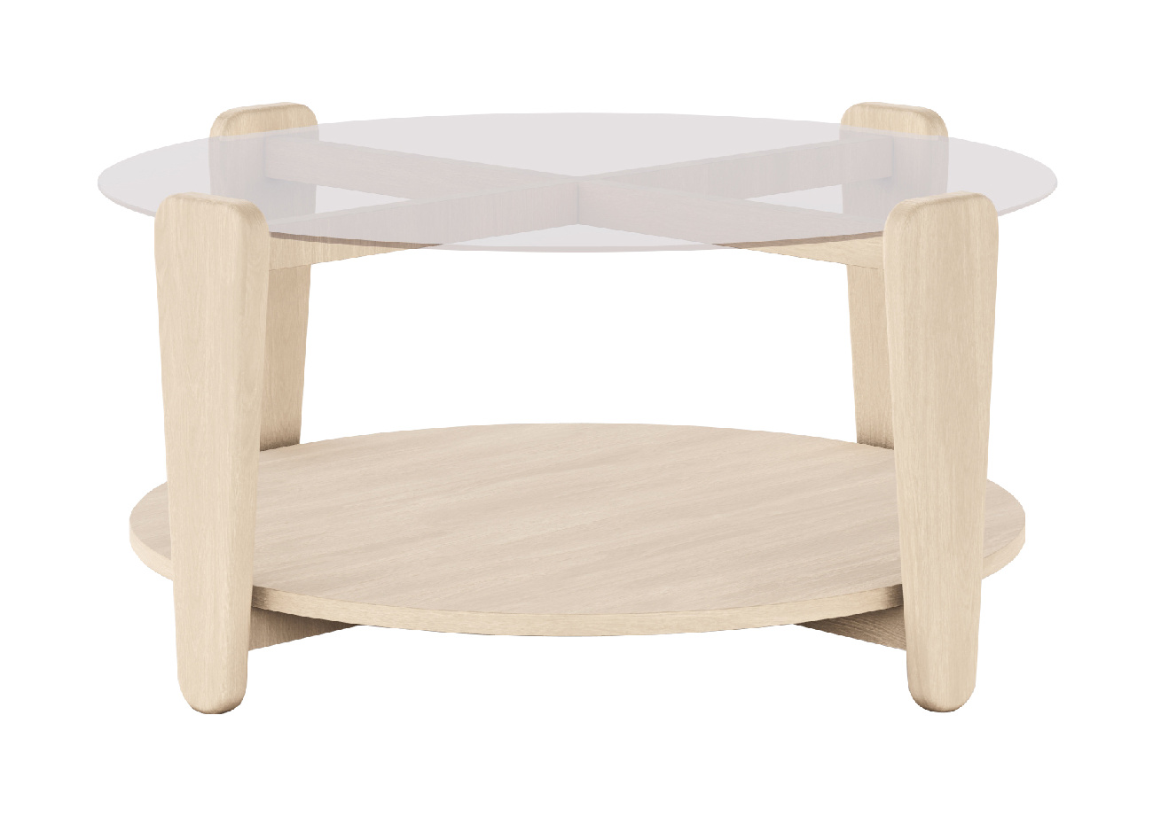 Couchtisch Arran, Eiche Weiß pigmentiert mit Glasplatte, 93cm