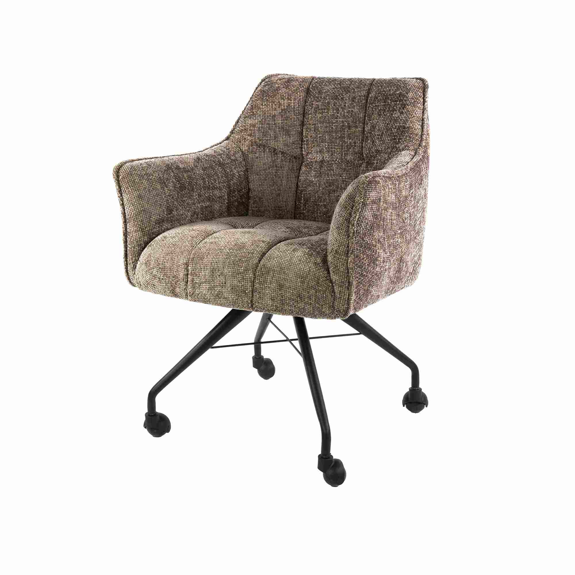 Armstuhl Retar 2er-Set auf Rollen mit Steppnähten, Chenille-Bezug, Champagne