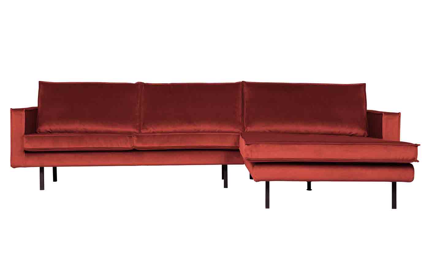 Ecksofa Rodeo Chaiselongue Samt, rechts Rot