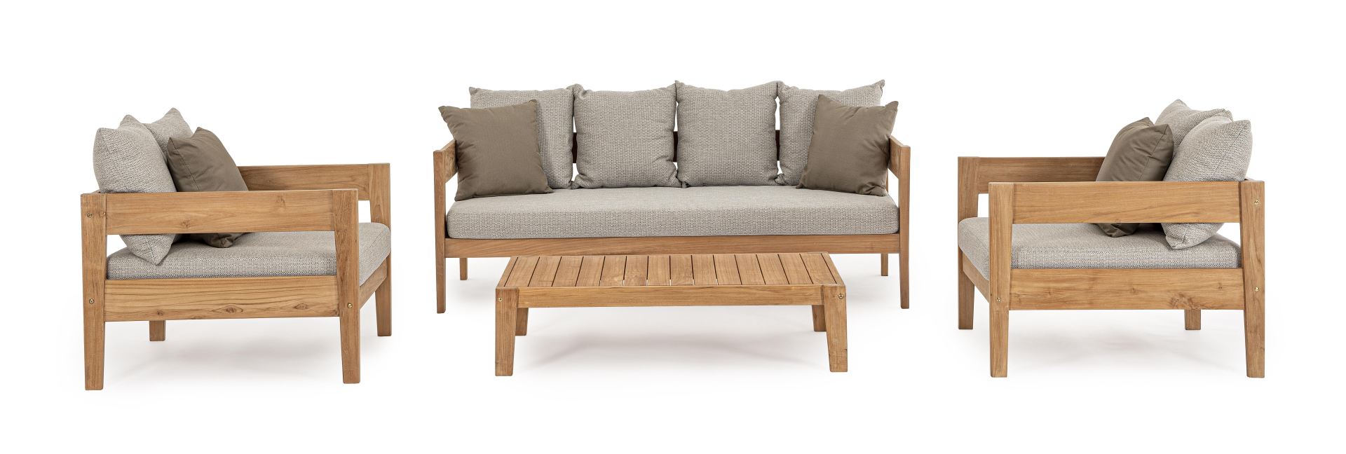 Gartensofa Kobo aus Teakholz, Hellgrau