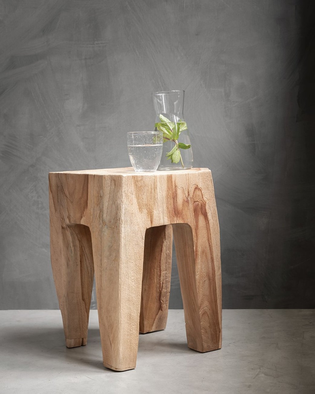 Hocker Ativ aus Teakholz, Natur