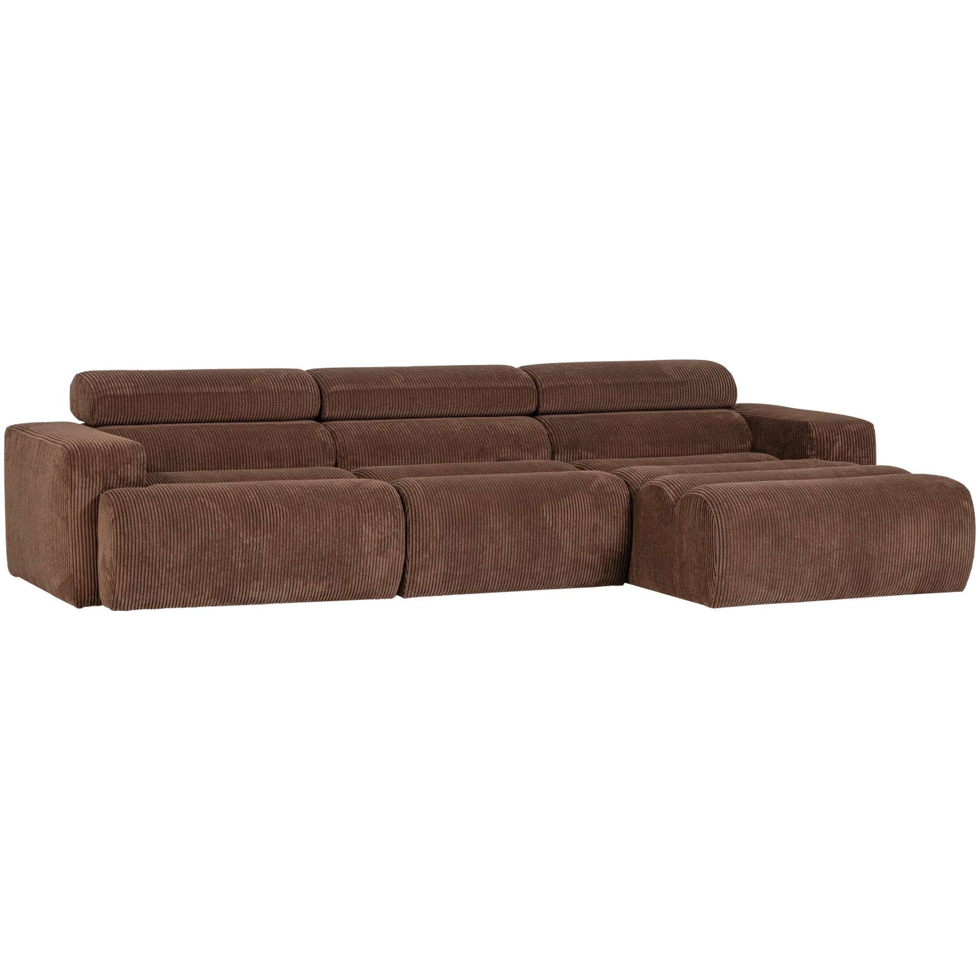 Ecksofa Novi Cord Mokkabraun - Chaiselongue mit verstellbarer Nackenstütze, Rechts