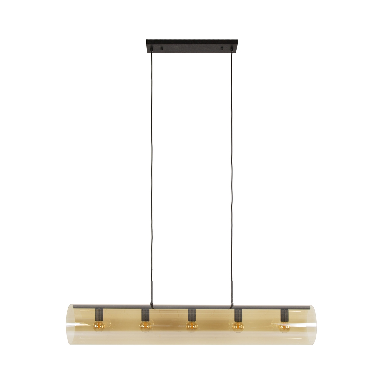 Hängeleuchte Mnara, 5-flammig - Bernsteinglas, Rohr Ø 20 cm, inkl. LED