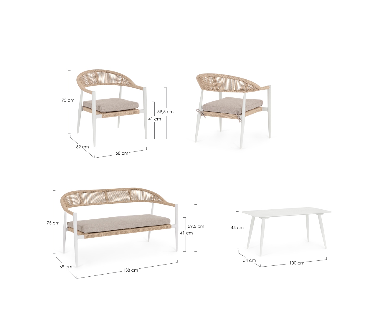 Garten-Set Jandia 4er Gruppe, Weiß / Beige