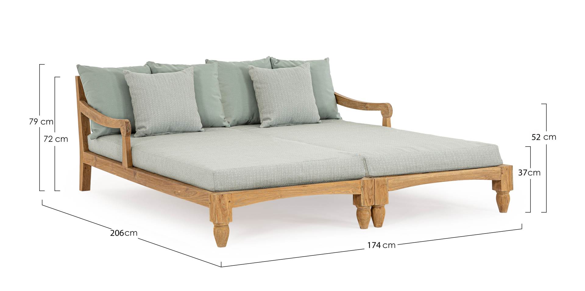 Daybed Bali aus Teakholz, Aqua