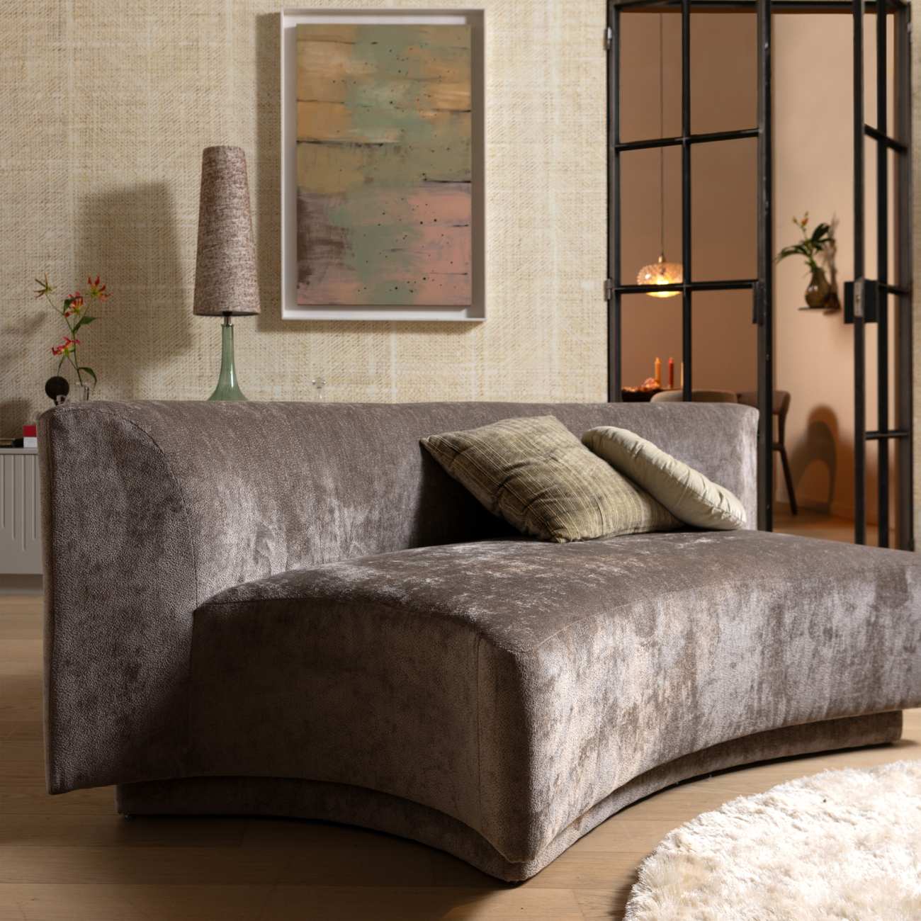 Sofa Popular aus Chenille-Stoff, Taupe