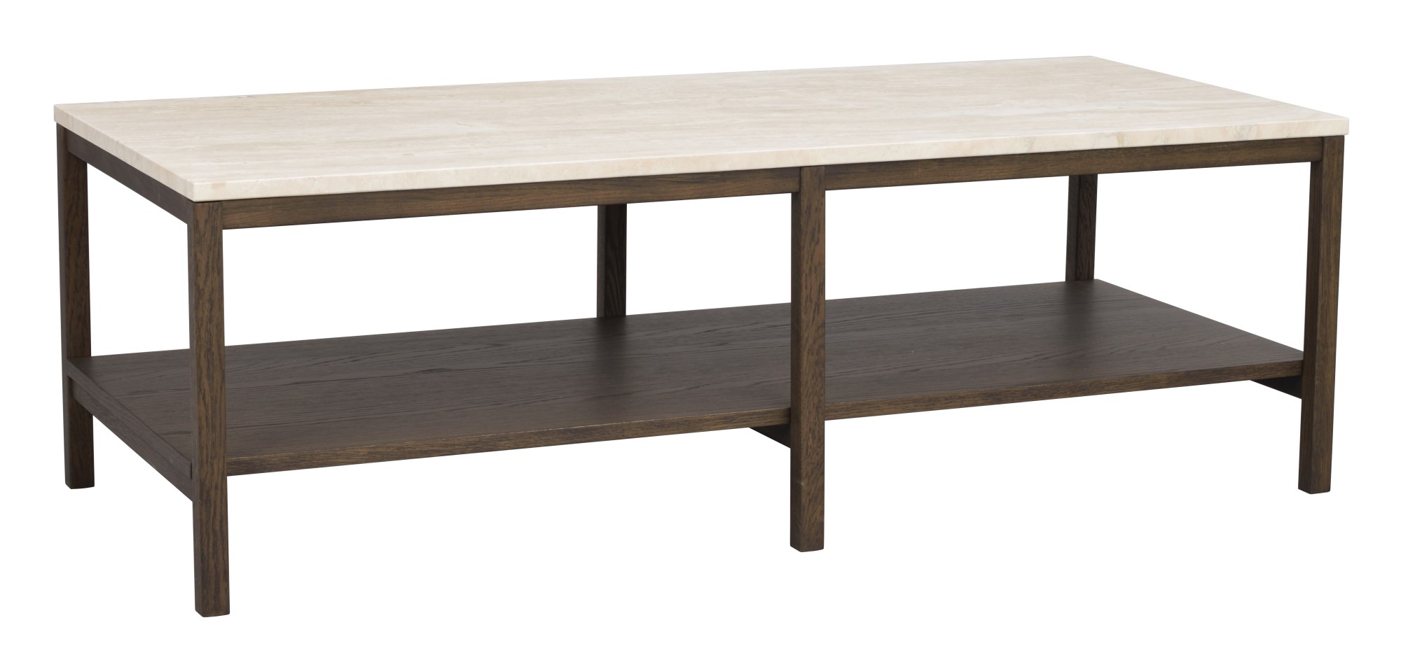 Couchtisch Orwel, 140x60cm, Travertin, Eiche Braun