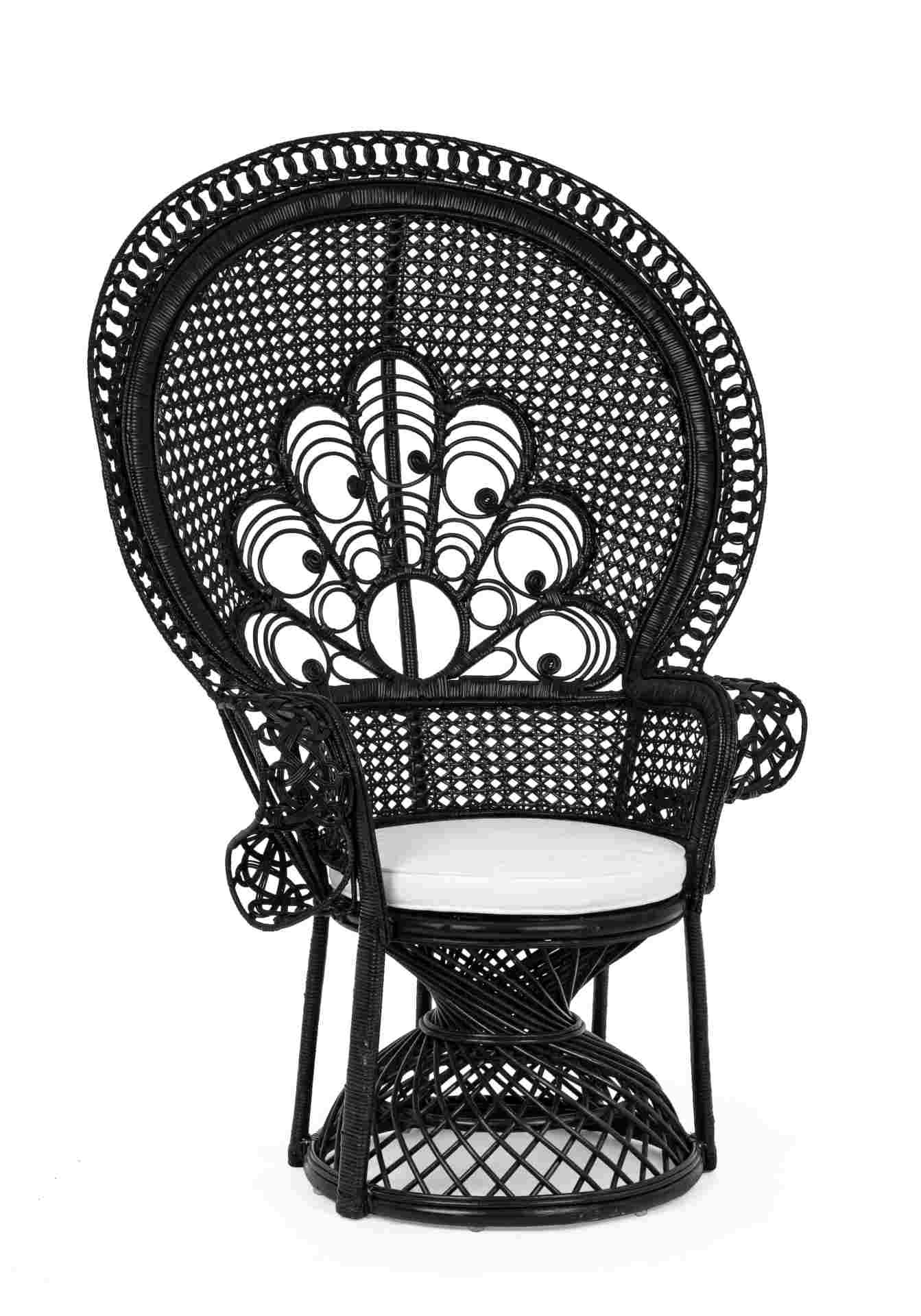 Sessel Peacock aus Rattan, Schwarz