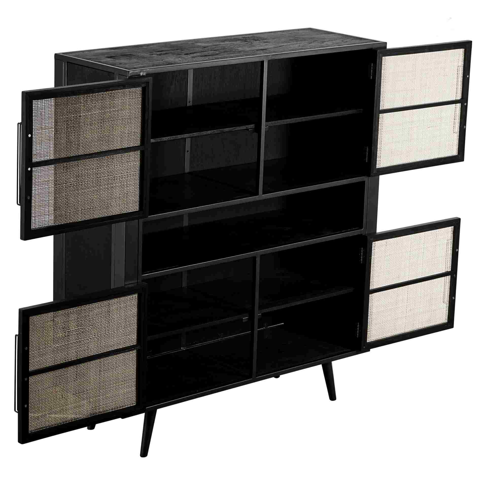 Highboard Nordic Mindi Rattan mit 4 Türen, 130 cm