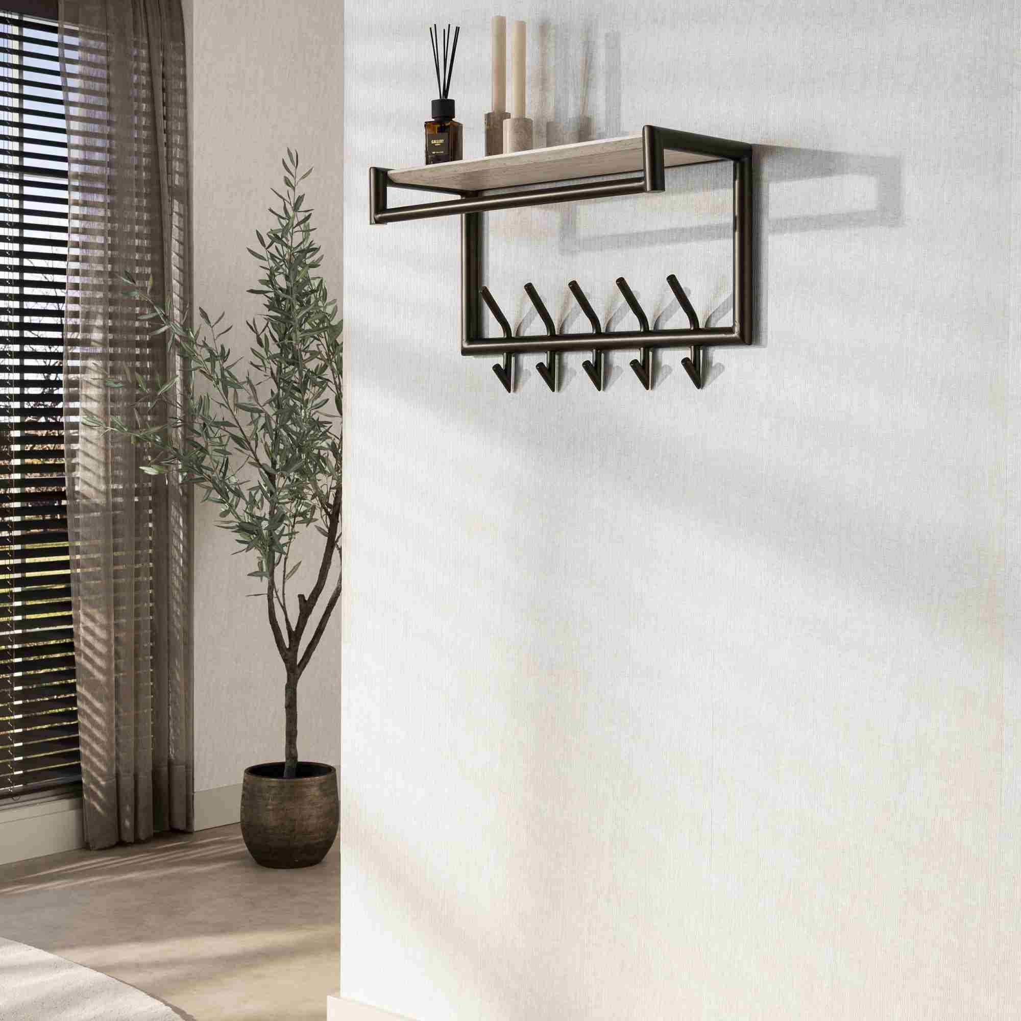 Garderobe Aret mit Kleiderstange, Hutablage und 5 Haken, 65 cm