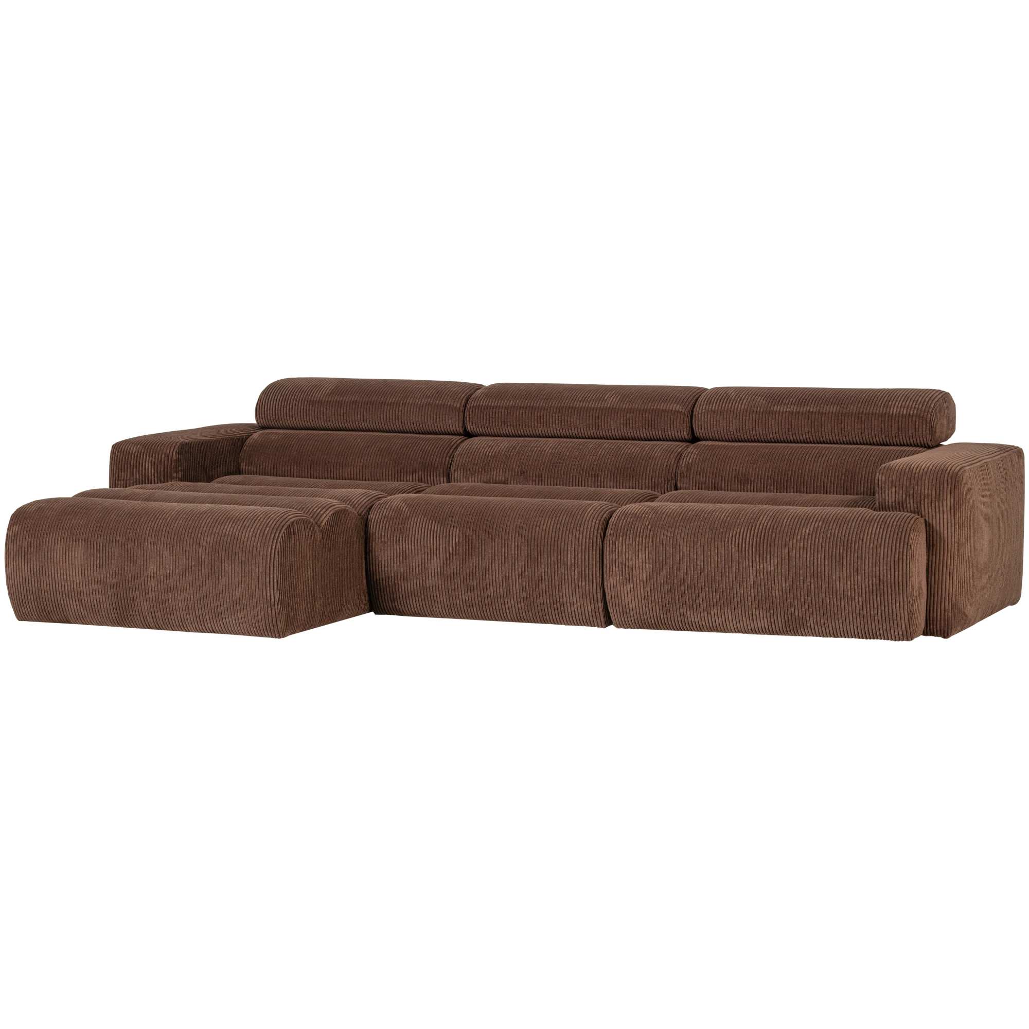 Ecksofa Novi Cord Mokkabraun - Chaiselongue mit verstellbarer Nackenstütze, Links