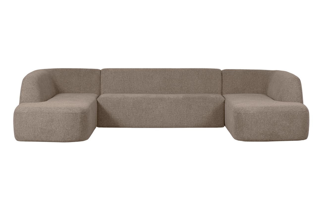 Sofa Sloping U-Form aus Melange-Stoff, Braun