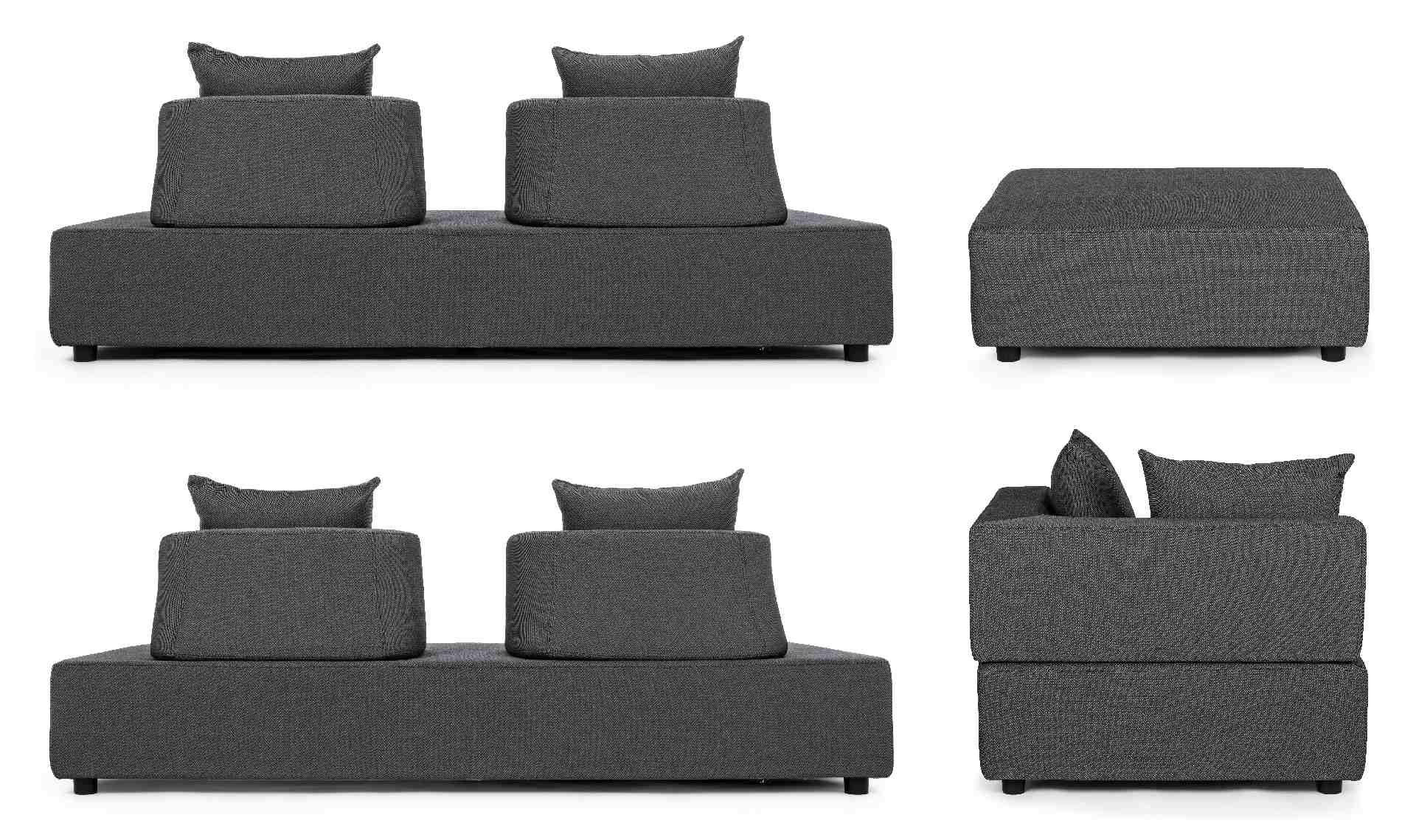 Gartenlounge Sofa Piper mit Kissen und verstellbarer Rückenlehne, Anthrazit