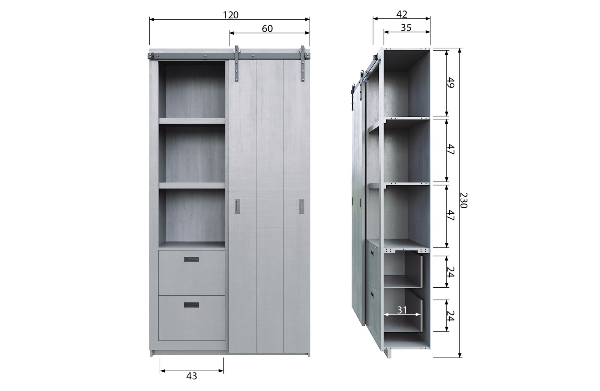 Schrank Barn aus Kiefernholz, Grau