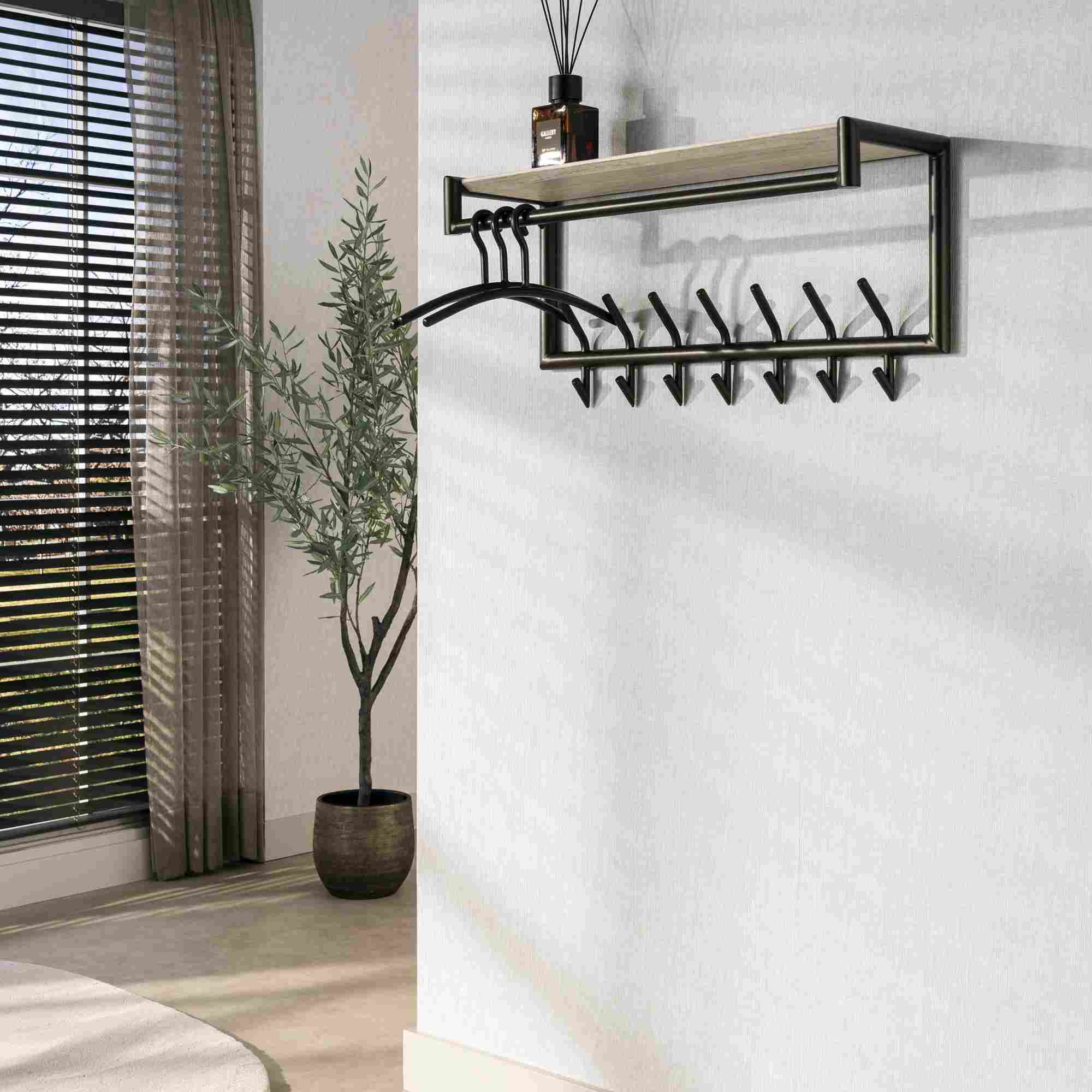 Garderobe Aret mit Kleiderstange, Hutablage und 7 Haken, 85 cm