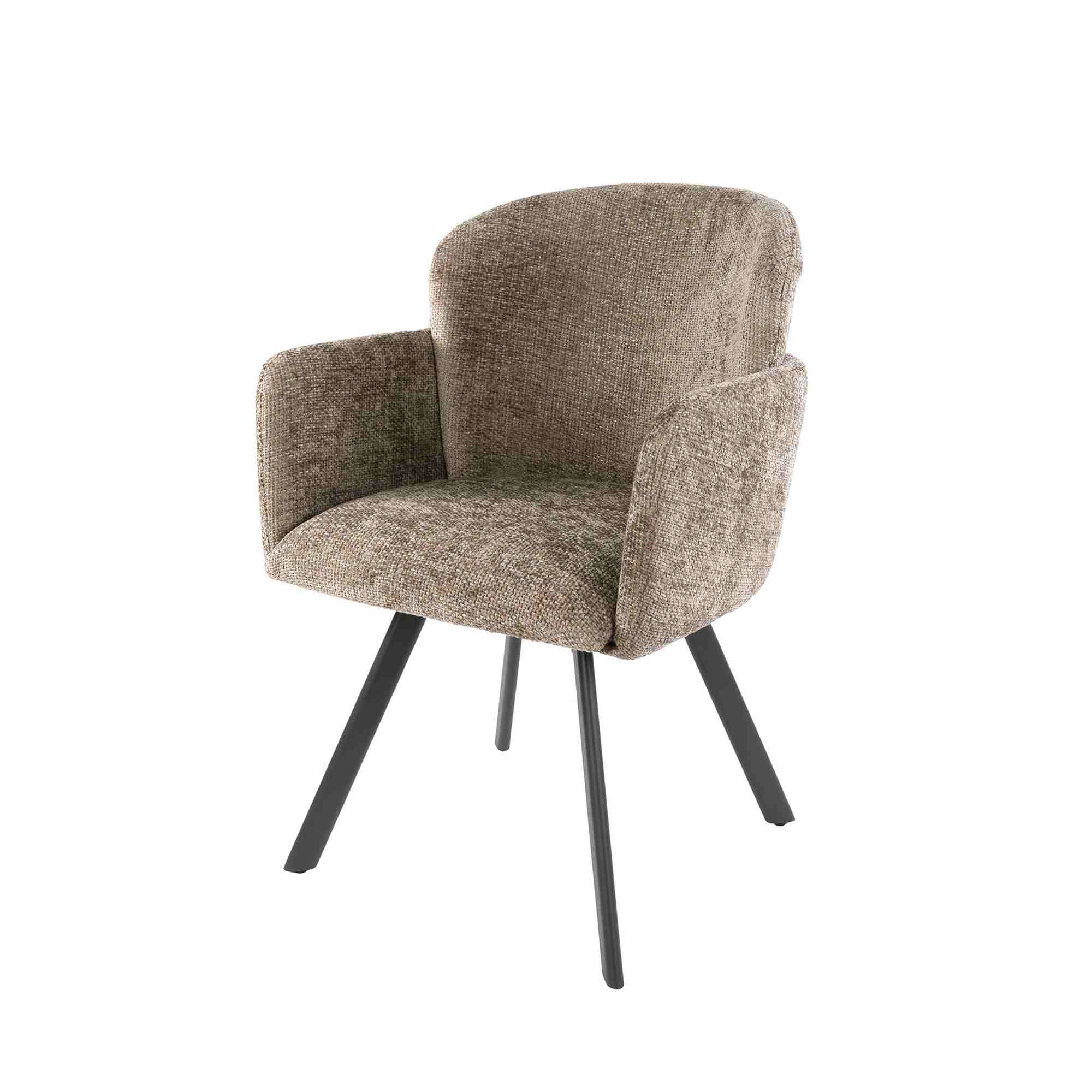 2er-Set Armstuhl Ecarm 360° drehbar mit Chenille-Bezug, Champagne