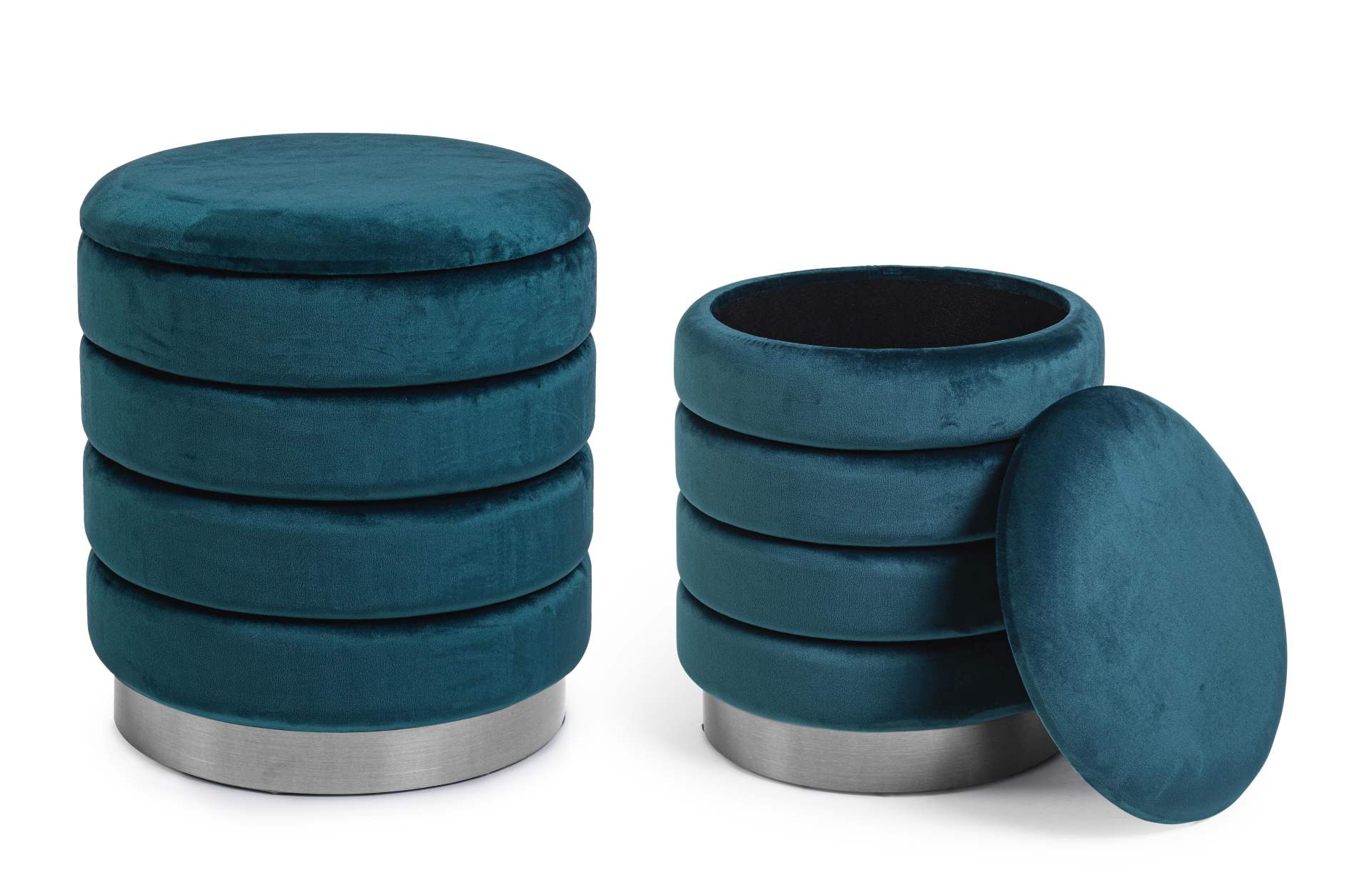 Pouf Darina 2er-Set in Samt-Optik, Blau