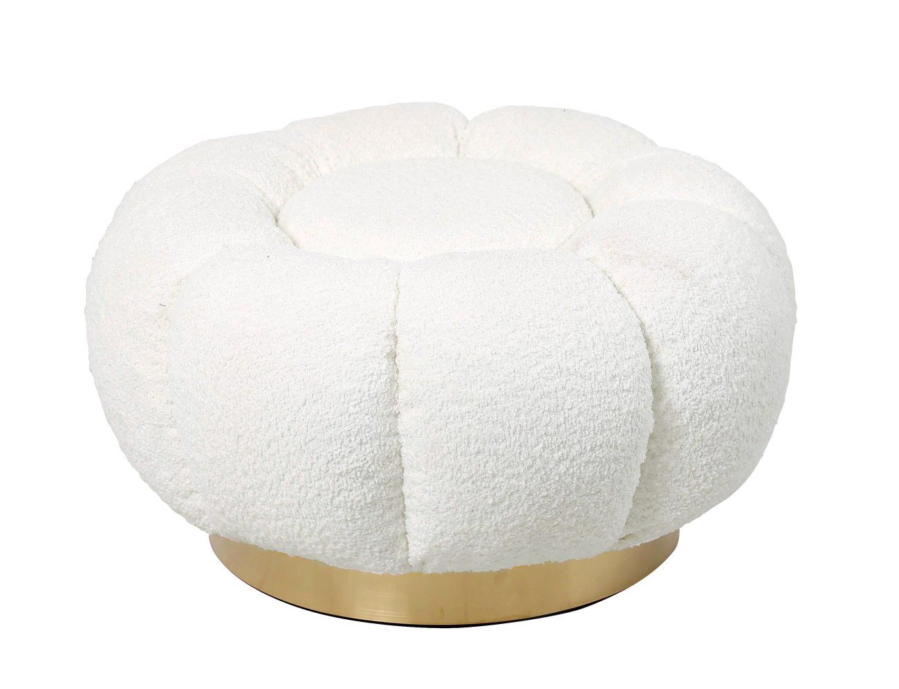 Pouf Florel aus Boucle-Stoff, Weiß