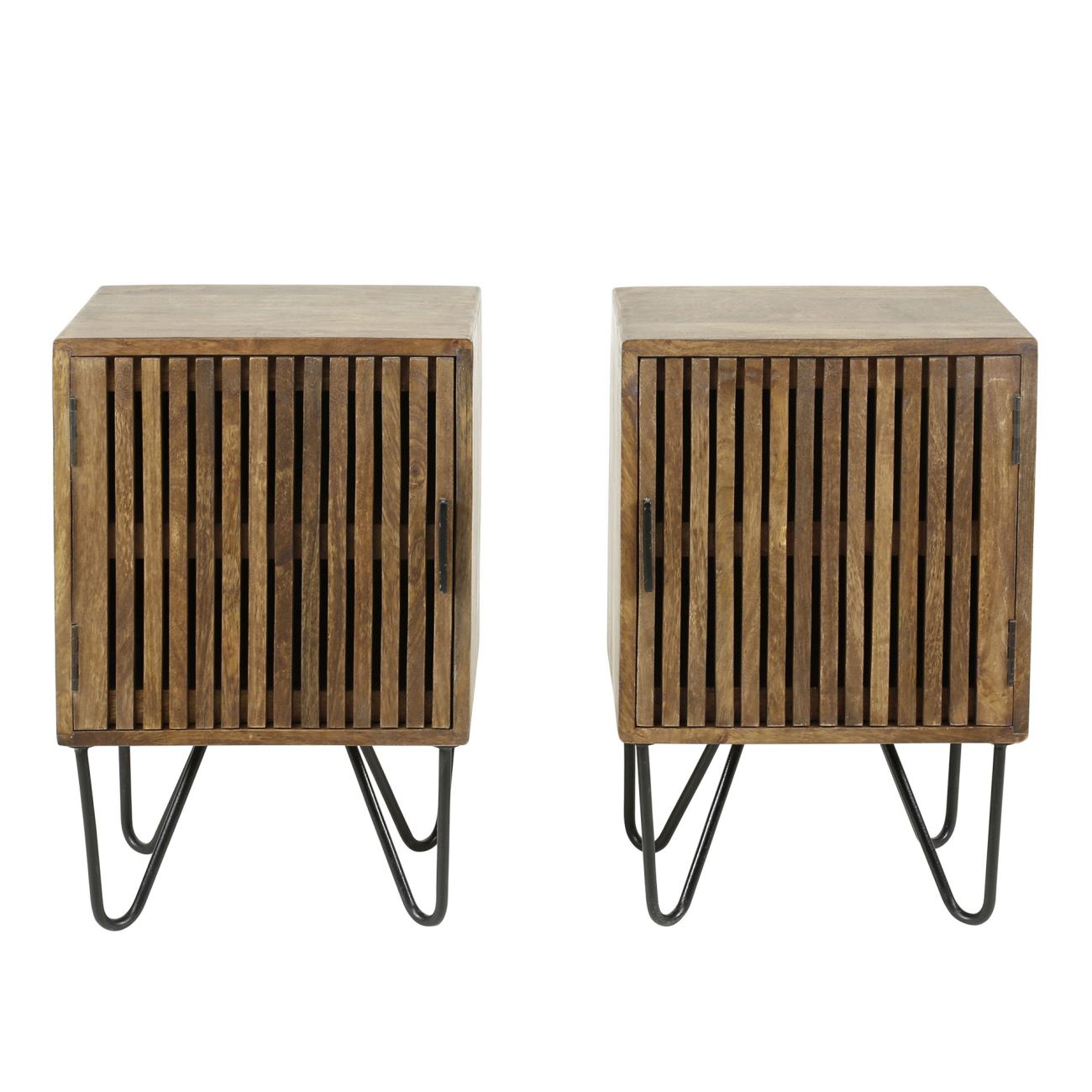 2er-Set Nachttisch Tamil - Mangoholz massiv Braun, 1 Tür