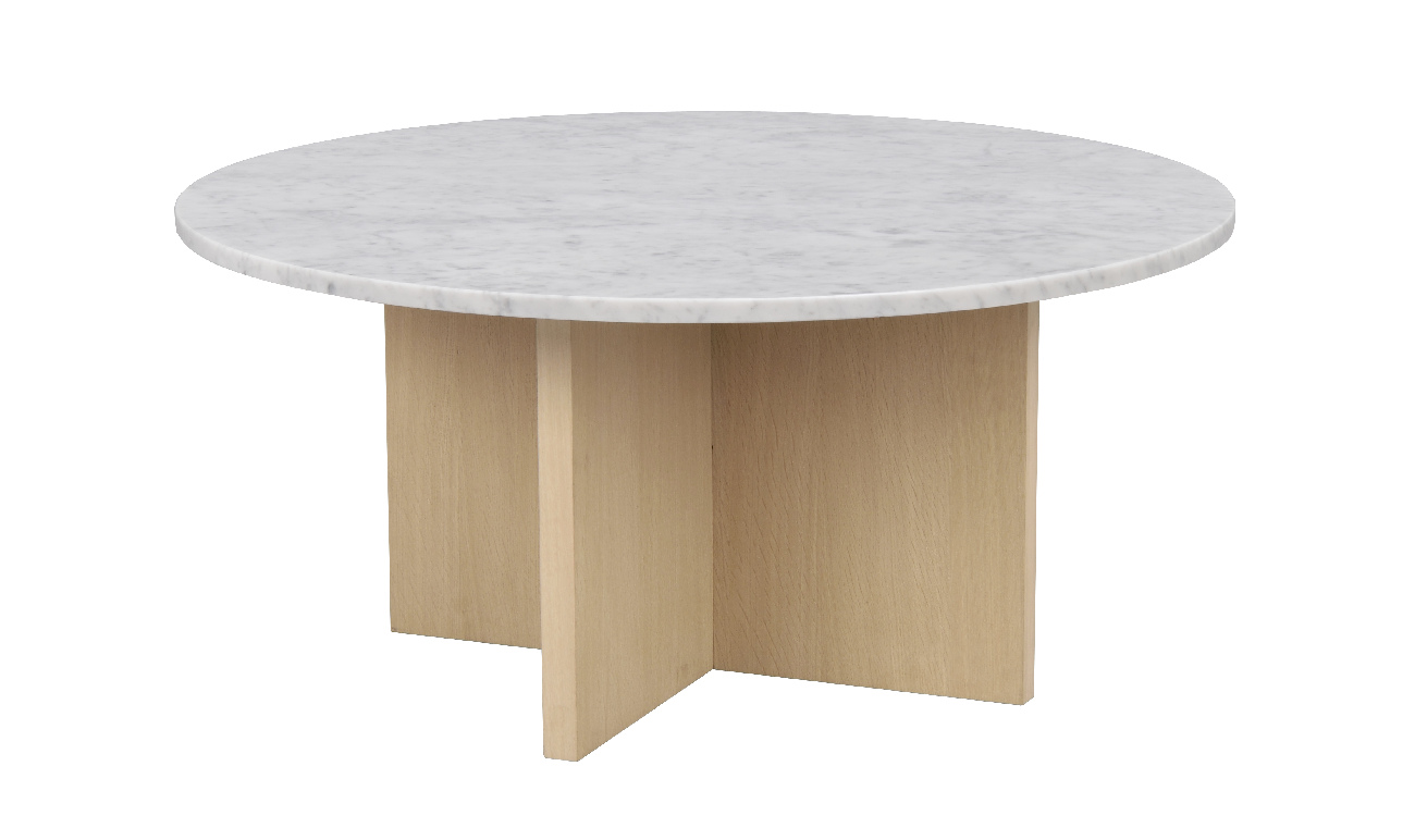 Couchtisch Brooksville, Marmor Rund 90cm, Weiß / Weiß