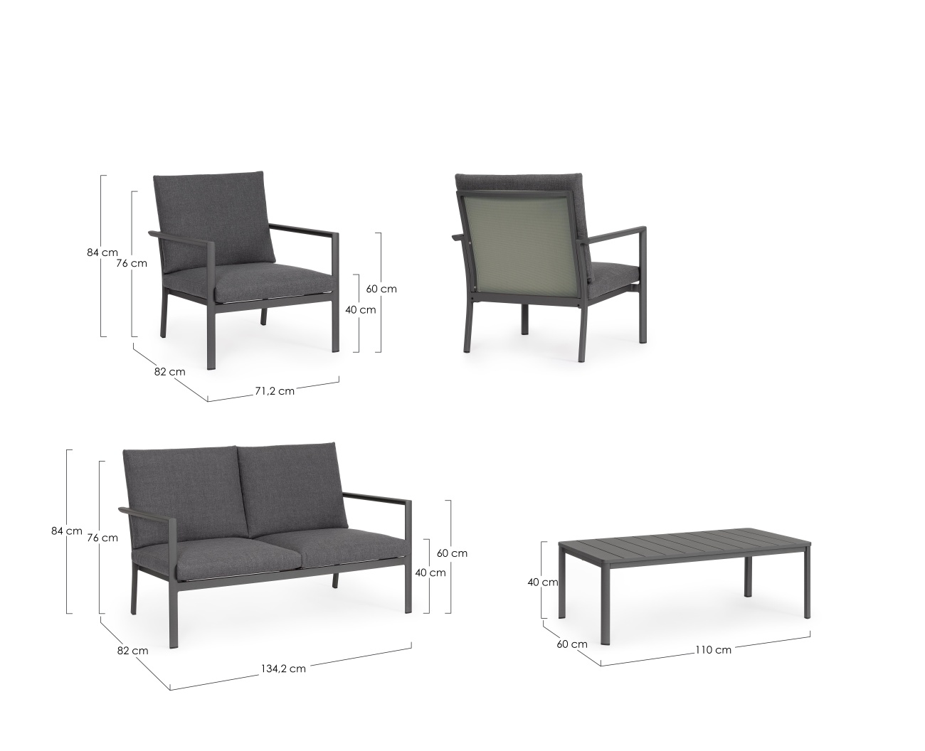 Garten-Set Konnor 4er Gruppe, Anthrazit