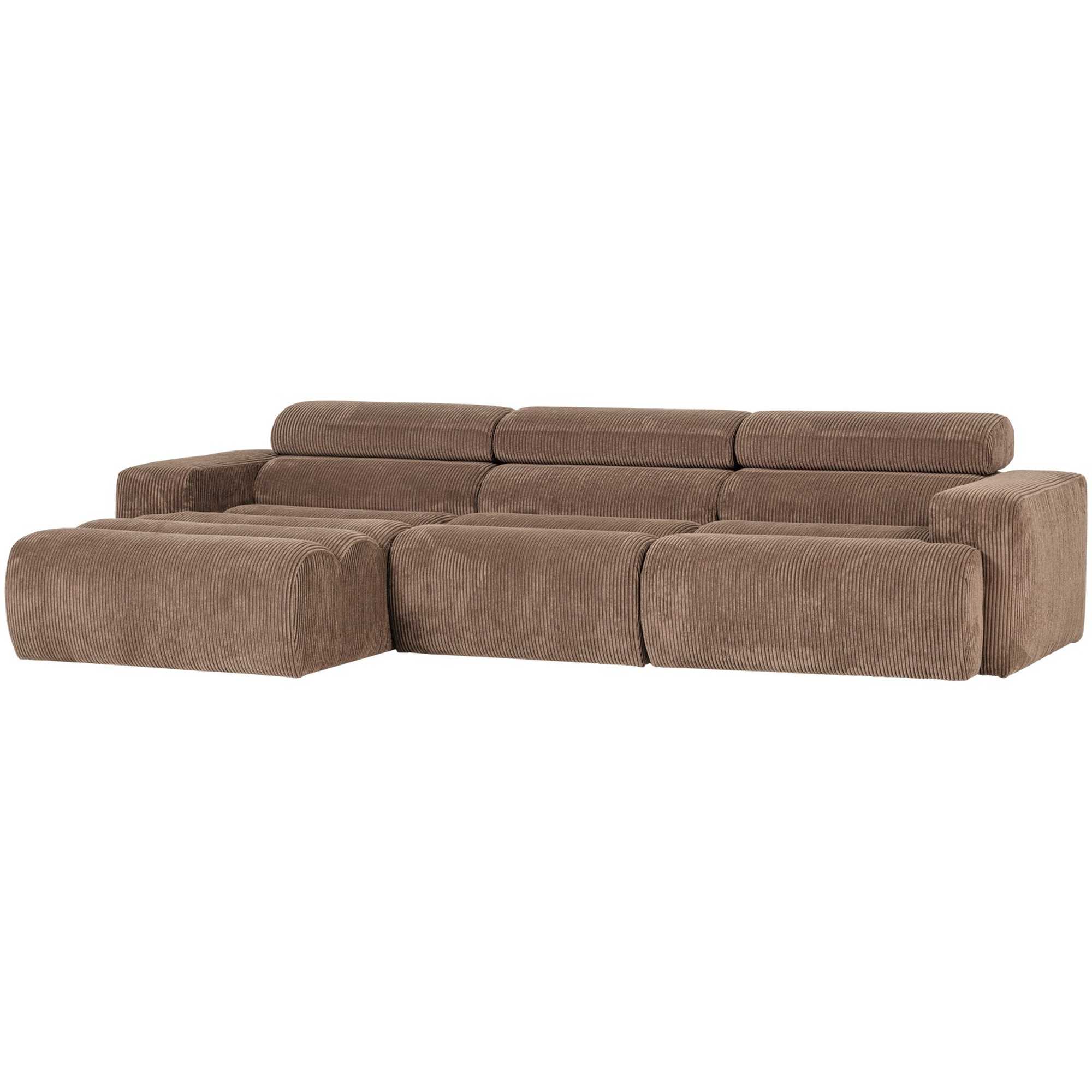Ecksofa Novi Cord Taupe - Chaiselongue mit verstellbarer Nackenstütze, Links