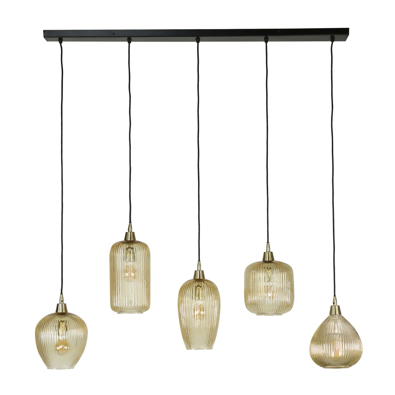 Hängeleuchte Flow, 5-flammig - Bernsteinglas geriffelt, inkl. LED