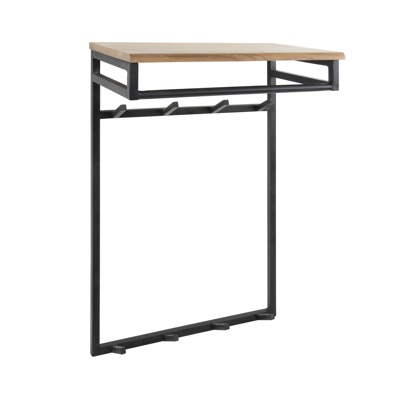 Garderobe Flidna - Akazie massiv Natur, Hutablage, 8 Haken & Stange