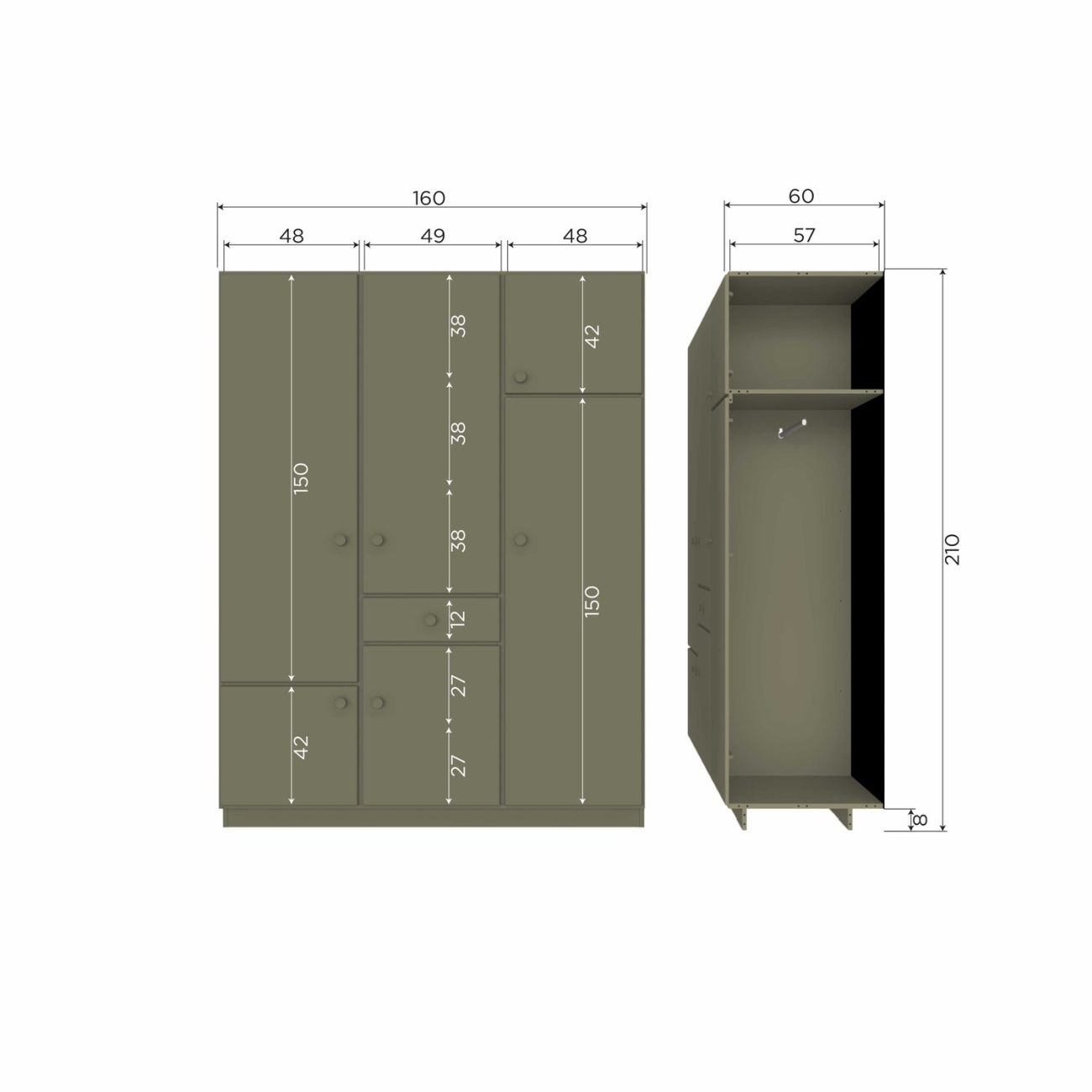 Kleiderschrank Alfie aus Kiefernholz, 160 cm