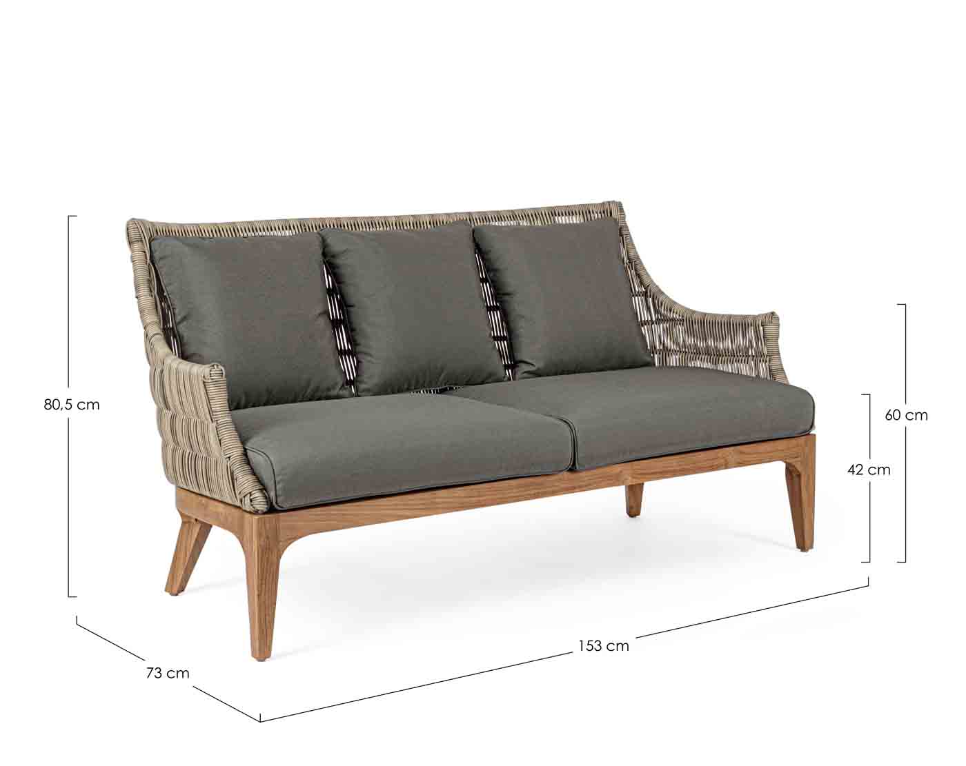 2,5 Sitzer Sofa Keilani mit Teakholz Gestell