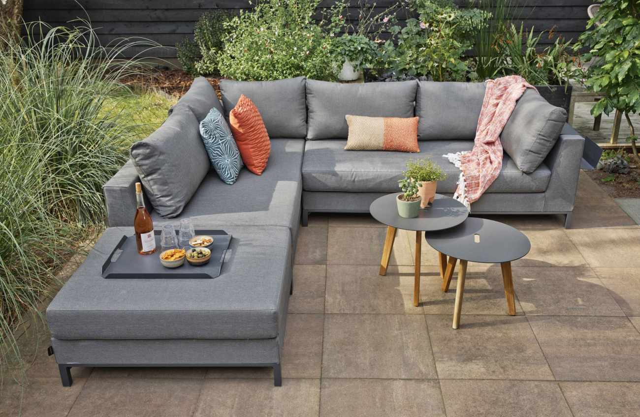 Gartenecksofa Sicilie mit Kissen Links, Dunkelgrau