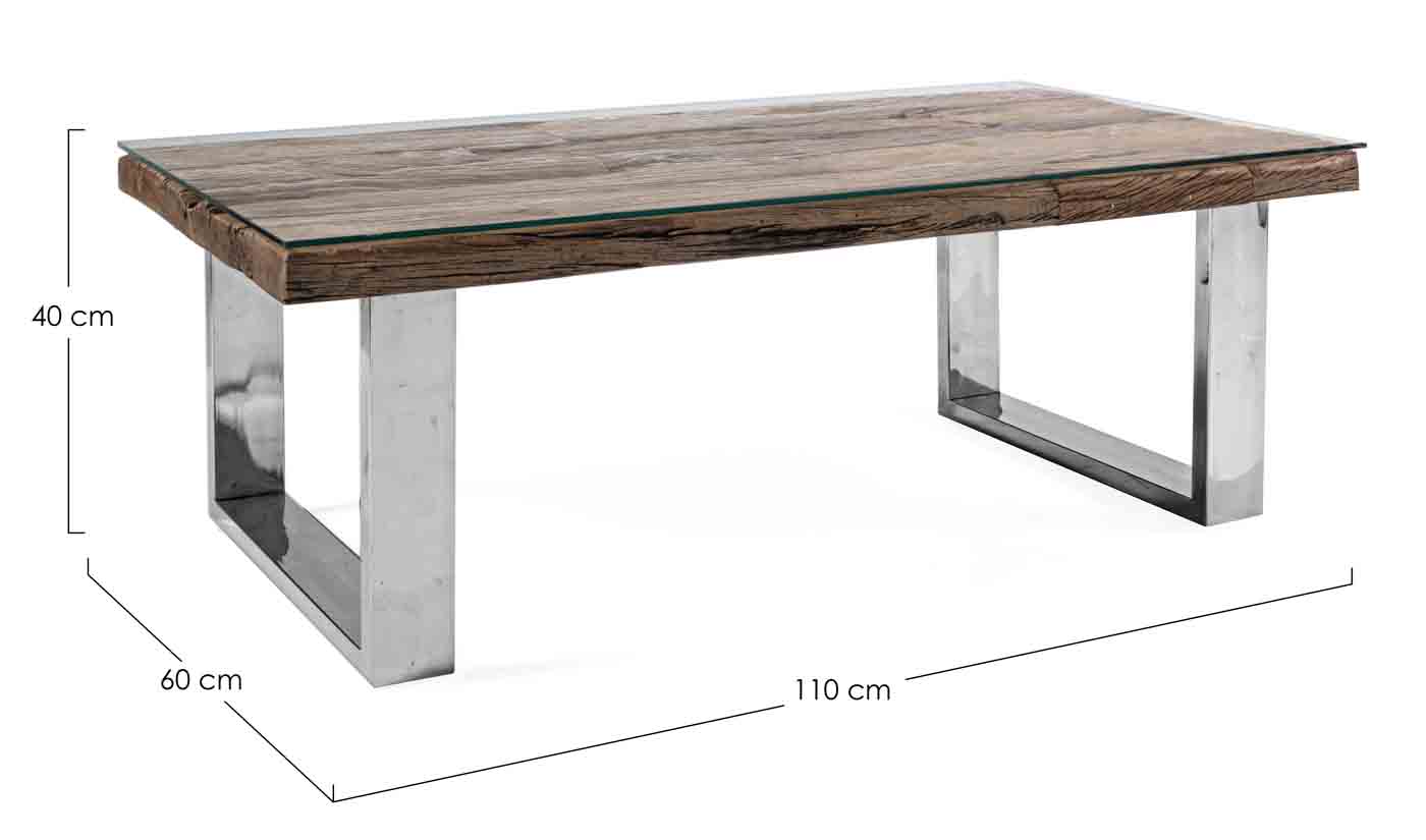 Couchtisch Stanton aus recyceltem Holz mit Glasplatte, 110 cm