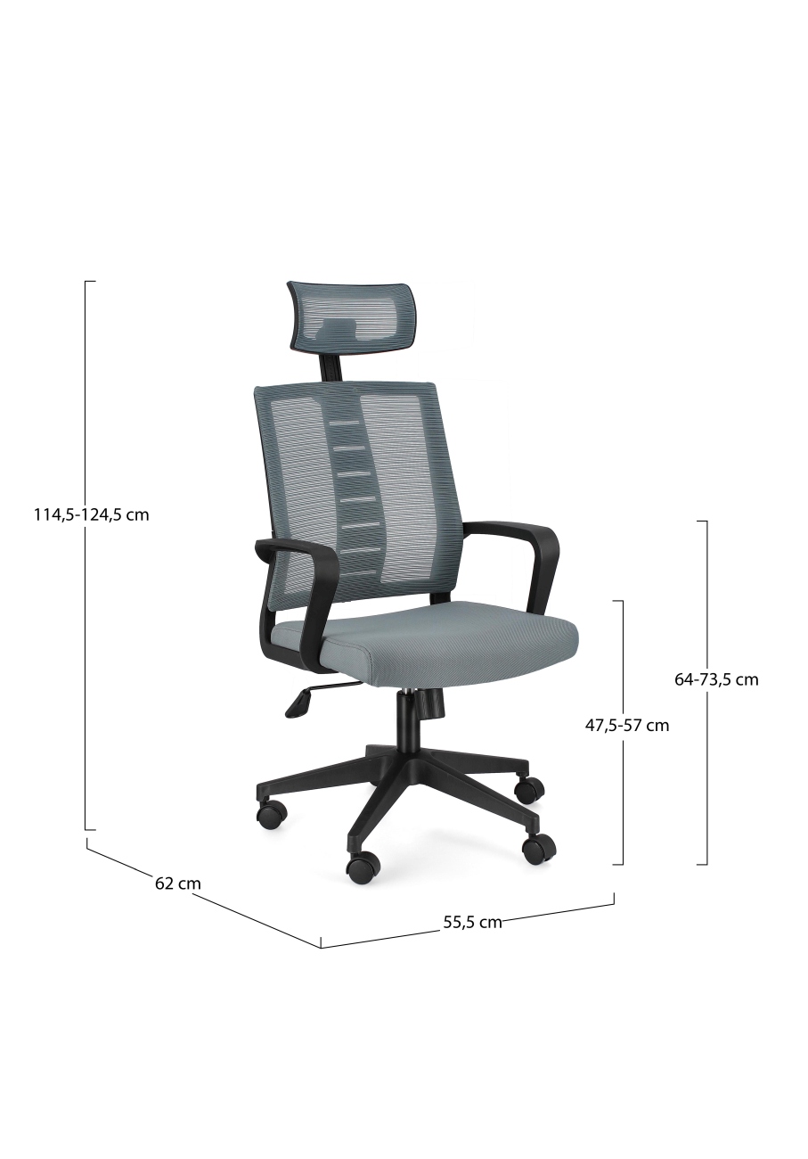 Bürostuhl Roman mit Kopfstütze, Grau